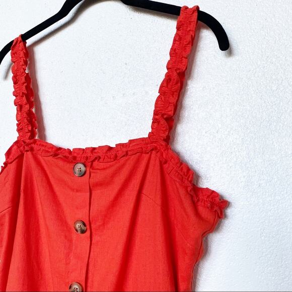 Newbury Kustom Button Front Ruffle Strap Dress Size Large - Picture 2 of 14